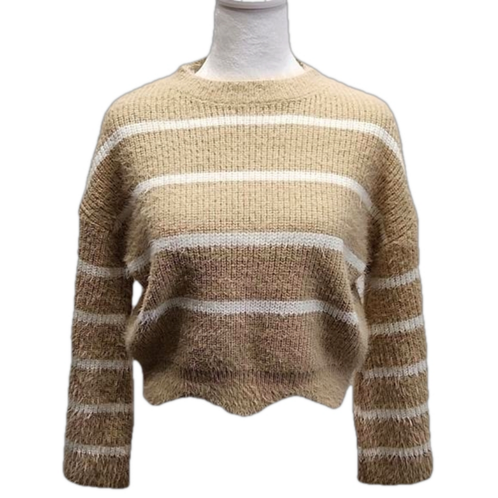GB GIRL SWEATER TAN AND WHITE STRIPES